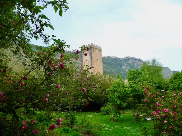 View of the romantic Giardino di Ninfa in Lazio